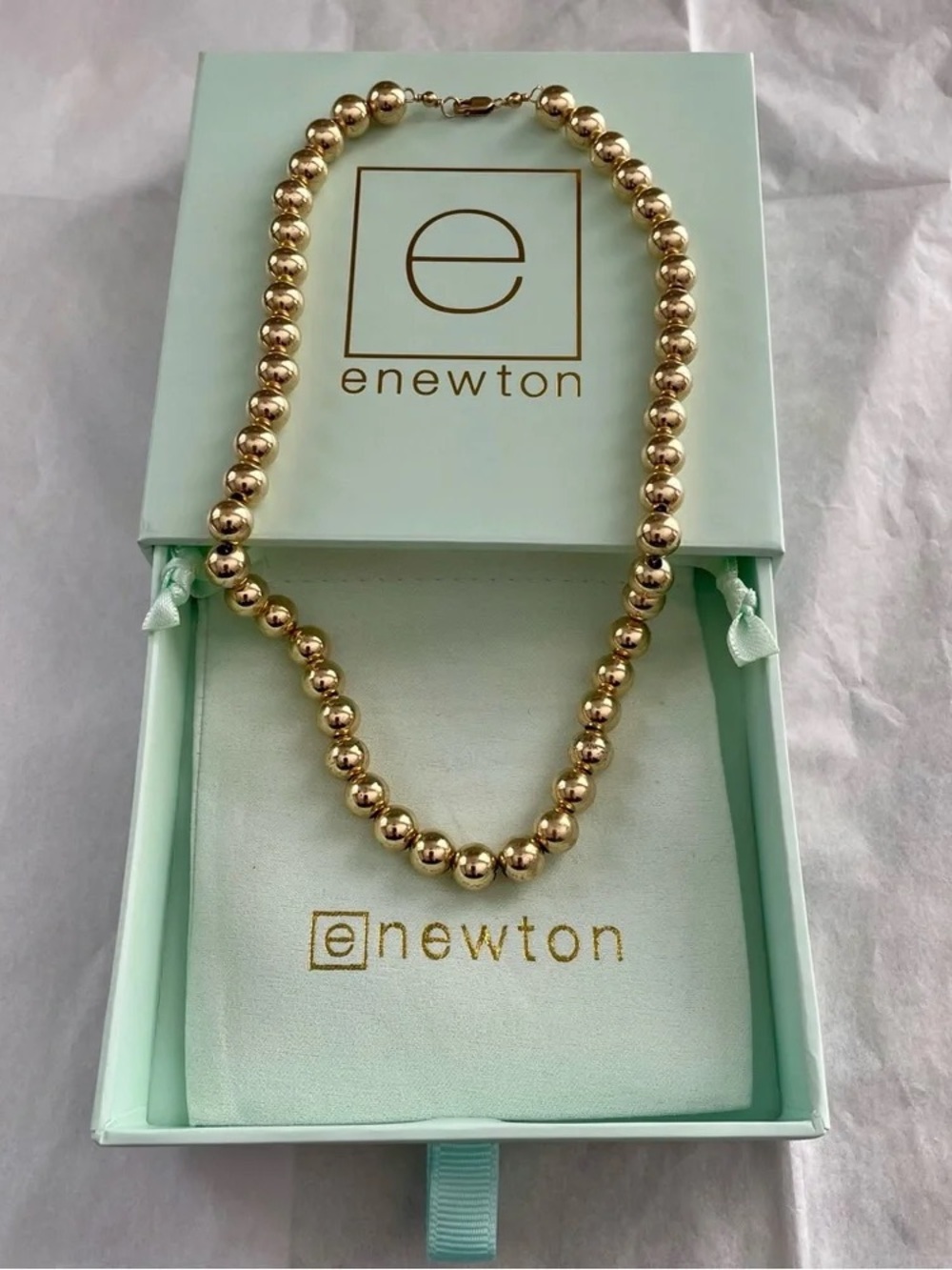 eNewton Classic Gold Bead Choker Necklace 8mm 15” - Picture 2 of 2
